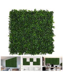 TANG 20"x20"-9PC Artificial Greenery Boxwood Panels Grass Wall Panel, Faux Privacy Fence Ivy Screens Backdrop Fake Hedge for Indoor Outdoor Wedding Décor, Dark Milan Boxwood Panel