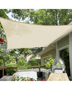 TANG Sun Shade Sail 48'x48' Rectangle Sunshade Canopy with A Ring and Steel Cable Wire Reinforcement, 260GSM Heavy Duty Permeable Patio Cover for Backyard Pool Pergola, Beige