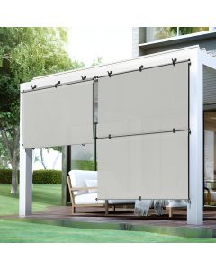 Bynbbur 8'W x 6'H Outdoor Patio Shades Foldable Roller Blinds, 220 GSM Sun Shade Roll Up Porch Screens Exterior Shade Cloth for Deck Pergola Backyard, Light Gray