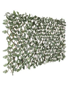 TANG 4PC Artificial Leaf Expandable Privacy Fence Screen, Faux Boxwood Stretchable Lattice Panels for Patio Backyard Balcony Screens Greenery Wall Decoration, Laurel Leaves Single Side