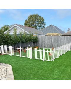 TANG Vinyl Fences 32"Hx84"W 1Set White Picket Fence Panel PVC Plastic Decorative Outdoor Garden Fencing for Yard Pool Dog Fence Air Conditioner Fences, 20 Pickets, Scallop