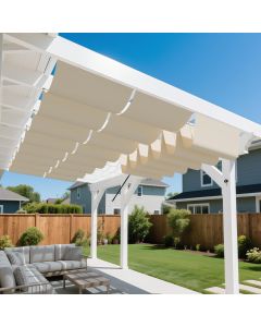 Bynbbur 3'W x 16'L Waterproof Pergola Cover Retractable Shades Canopy 220 GSM Replacement Pergola Kit for Outdoor Patio Gazebos Deck, Wave Sun Shade Sail with Hardware Wire Cable, Beige