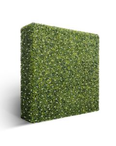 Bynbbur Artificial Hedge Wall 90"Lx72"Hx6"W Boxwood Hedges Outdoor Patio Greenery Walls, Fake Grass Privacy Wall Screens, Office Living Room Divider, Wedding Party Décor (With White Flower)