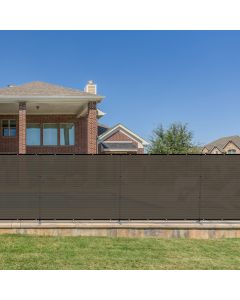 Bynbbur 5'x23'10" Outdoor Privacy Fence with Iron Poles Outdoor Divider Metal Fence Dog Fence for Backyard Patio Garden Yard Barrier Border Divider with Ground Spikes, Brown