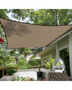 TANG Sun Shade Sail 48'x48' Rectangle Sunshade Canopy with A Ring and Steel Cable Wire Reinforcement, 260GSM Heavy Duty Permeable Patio Cover for Backyard Pool Pergola, Brown