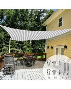 TANG Sun Shade Sail 24' x 24' Rectangle Sunshades Canopy with Hardware Kit, Square Shade Cloth UV Block Outdoor Patio Cover for Backyard Deck Garden Activities and Facility, Gray White Stripe