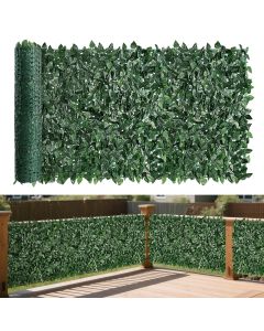 Bynbbur 58" x 196" Artificial Ivy Fence Privacy Screen Roll, 9PC Faux Greenery Backdrop Hedge Wall Panels Leaf Vine Decoration for Balcony Wedding Party Outdoor Garden Backyard, Dark Green Ivy
