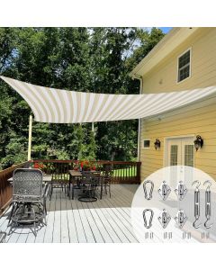 TANG Sun Shade Sail 24' x 24' Rectangle Sunshades Canopy with Hardware Kit, Square Shade Cloth UV Block Outdoor Patio Cover for Backyard Deck Garden Activities and Facility, Beige White Stripe