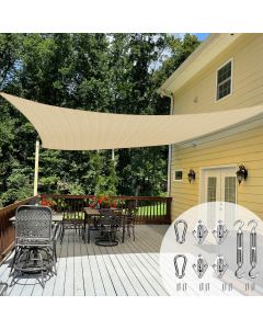 TANG Sun Shade Sail 24' x 23'10" Rectangle Sunshades Canopy with Hardware Kit, Square Shade Cloth UV Block Outdoor Patio Cover for Backyard Deck Garden Activities and Facility, Sand